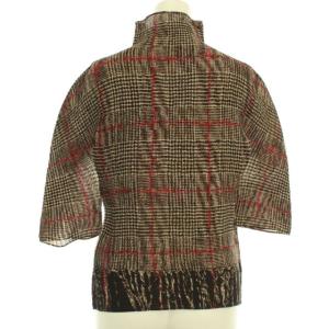me ISSEY MIYAKE チェック プリーツ加工 カットソー 半袖 ハイネック ブラウン グレー