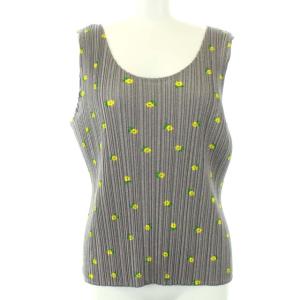 イッセイミヤケ プリーツ加工花柄ノースリーブカットソー 4 グレー