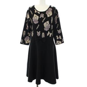 2019年製 ニットリボンフレアワンピース ブラック