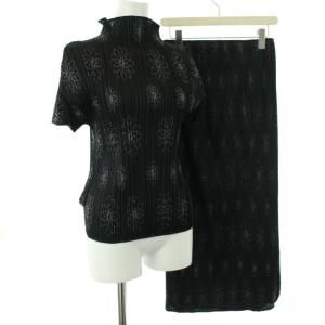 イッセイミヤケ セットアップ プリーツ カットソー スカート 花柄 3 ブラック