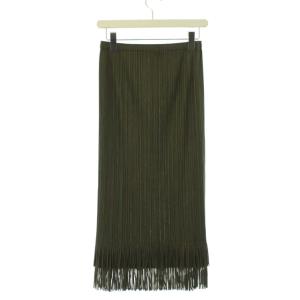 イッセイミヤケ プリーツスカート ロング マキシ丈 フリンジ 5 カーキ