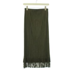 PLEATS PLEASE ISSEY MIYAKE イッセイミヤケ プリーツスカート ロング マキシ丈 フリンジ 5 カーキ