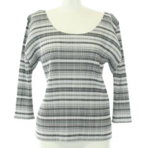 イッセイミヤケ プリーツ加工ボーダーカットソー 4 グレー