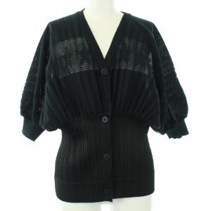 イッセイミヤケ カーディガン プリーツ切替 スター バルーンスリーブ 3 L ブラック