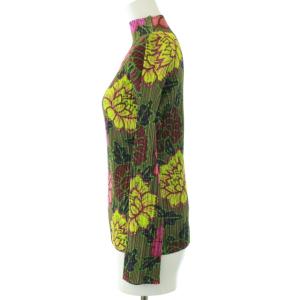 PLEATS PLEASE ISSEY MIYAKE イッセイミヤケ カットソー 長袖 プリーツ ハイネック 花柄 3 L カーキ マルチカラー