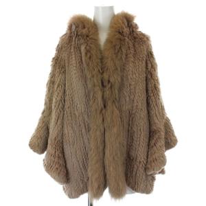 毛皮 ジャケット コート ラビットファー フォックスファー フード 36 ベージュ