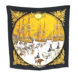 カレ90 MARINE ET CAVALERIE 海と騎兵隊 スカーフ シルク100％ 黄色