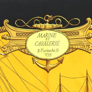HERMES カレ90 MARINE ET CAVALERIE 海と騎兵隊 スカーフ シルク100％ 黄色
