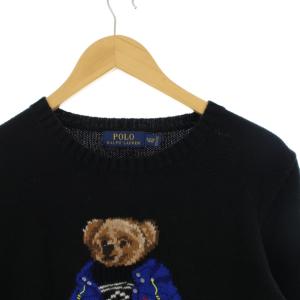 POLO RALPH LAUREN ポロベア 刺繍 ニット 長袖 ウール混 XL ブラック