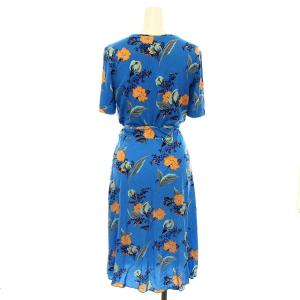 DIANE von FURSTENBERG 17SS ラップワンピース 花柄 半袖 タイト ひざ丈 2 ターコイズ ブルー