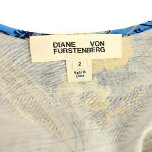 DIANE von FURSTENBERG 17SS ラップワンピース 花柄 半袖 タイト ひざ丈 2 ターコイズ ブルー