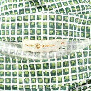 TORY BURCH ワンピース ひざ丈 ノースリーブ シルク 総柄 XS グリーン ホワイト