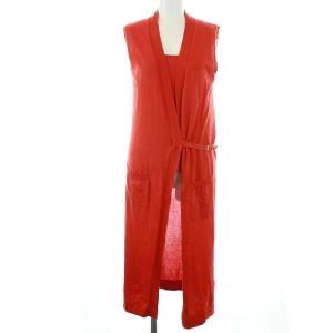 アンサンブルニット ノースリーブ ロングカーディガン レッド