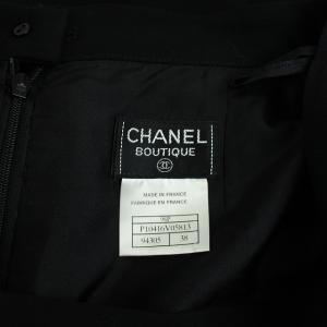 CHANEL ヴィンテージ ひざ丈 タイトスカート ココボタン ココマーク ウール フランス製 38 ブラック