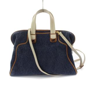 FENDI カメレオン ハンドバッグ 2way キャンバス レザー ネイビー