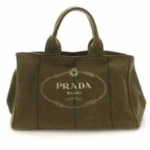 PRADA カナパトート トートバッグ キャンバス ロゴ プリント カーキ