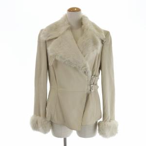 ライダースジャケット ダブル ジップアップ ファー レザー 44 オフホワイト