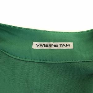 VIVIENNE TAM フレアワンピース ひざ丈 七分袖 シルク混 シアー 花刺繍 ペチコート付き 0 XS グリーン