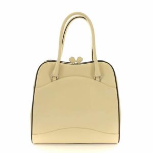 PRADA ハンドバッグ がま口 レザー ロゴ クリーム色