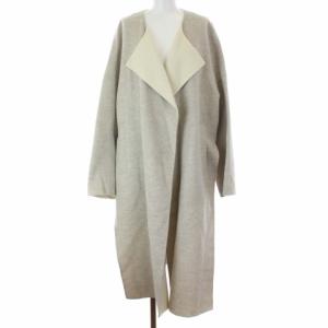 18AW ソフトリバーノーカラーコート ダブルフェイス ウール 38 M グレー 白 