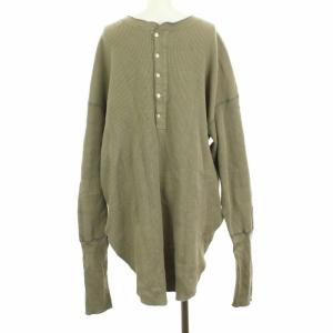 AMERICANA ワッフル生地 カットソー 長袖 バックボタン 刺繍 オーバーサイズ カーキ