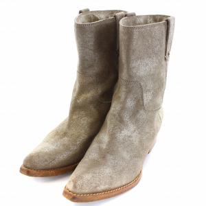 JIMMY CHOO ウエスタンブーツ ショートブーツ ラメ バックスキン 23cm ベージュ