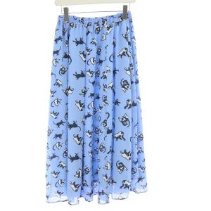 20SS モンキーpt フレアスカート ロング ウエストゴム 総柄 タグ付き 36 ブルー 