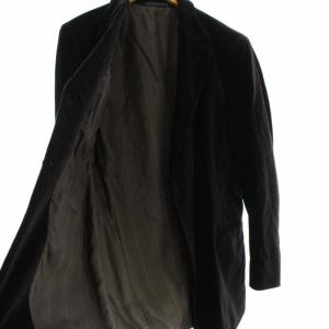 ARMANI COLLEZIONI テーラードジャケット ベロア 裏地ストライプ ノーベント 52 XL ブラック