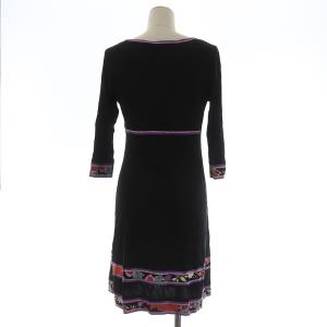 LEONARD FASHION ワンピース ヘンリーネック 花柄ライン M ブラック