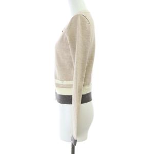 René 18年製 長袖 ニットカーディガン ショート丈 ジップアップ ライン ウール 34 XS ベージュ