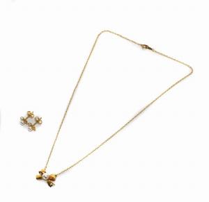 mimi&roger ネックレス ピアス 2点セット リボン パール K18 イエローゴールド