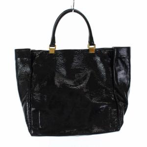 LANVIN レオパードエナメルパテントトートバッグ ブラック