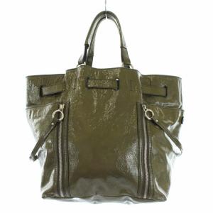 D&G BAG GAIA トートバッグハンドバッグ ジップアップ エナメル カーキ