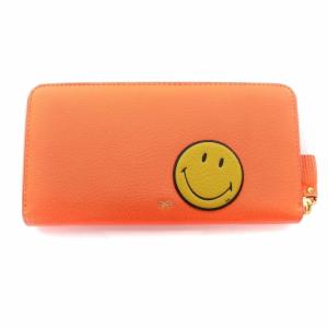 ANYA HINDMARCH 長財布 小銭入れ ラウンドジップ レザー スマイル タッセル オレンジ