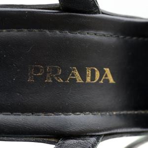 PRADA プラットフォームサンダル ストラップ ラウンドトゥ チャンキーヒール 花柄刺繍 レザー 39.5