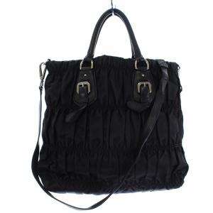 PRADA ハンドバッグ 2WAY ギャザー ナイロン レザー ブラック