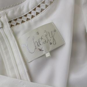 Chesty ワンピース ロング 半袖 ボーダー フリル Vネック 0 ホワイト ベージュ