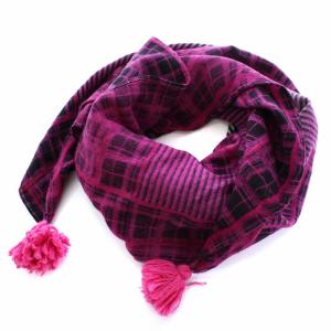 ストール マフラー ボーダー グラデーション インド製 ウール ピンク