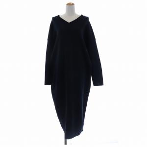 19SS ニットワンピース クルーネック 38 M ネイビー