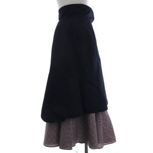 ENFOLD 19SS フェイクレイヤードスカート ハイウエスト ロング丈 チェック 38 M ネイビー グレー