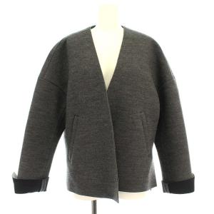 18AW ノーカラー ボンディング ジャケット コート ウール 38 M グレー
