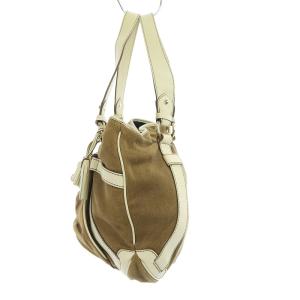 CELINE トートバッグ マカダム タッセル チャーム キャンバス レザー シルバー金具 ベージュ オフホワイト