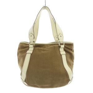 CELINE トートバッグ マカダム タッセル チャーム キャンバス レザー シルバー金具 ベージュ オフホワイト