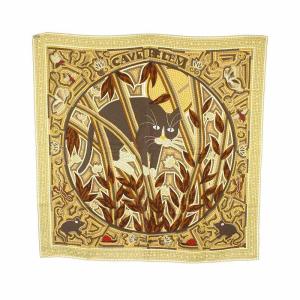 カレ90 CAVE FELEM 猫に注意 スカーフ ベージュ