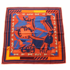 HERMES カレ90 PUZZLE スカーフ シルク サテン 馬 フランス製 マルチカラー
