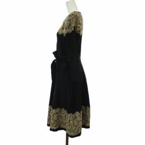 M'S GRACY 2018年 ニット ワンピース ひざ丈 七分袖 花柄 40 ブラック ベージュ