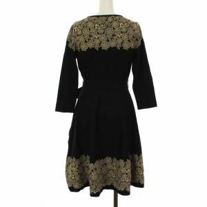 M'S GRACY 2018年 ニット ワンピース ひざ丈 七分袖 花柄 40 ブラック ベージュ