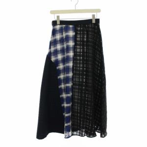 ENFOLD 18SS フレアスカート ロング マキシ丈 チェック 切替 38 ブルー ブラック