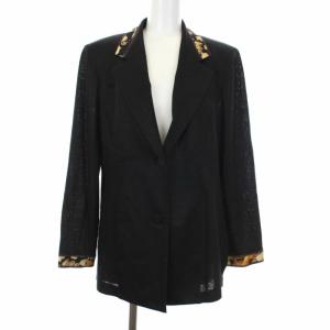 FASHION シングル テーラードジャケット ニット プリント切替 リネン L ブラック オレンジ