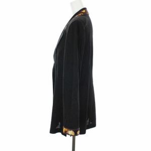LEONARD FASHION シングル テーラードジャケット ニット プリント切替 リネン L ブラック オレンジ